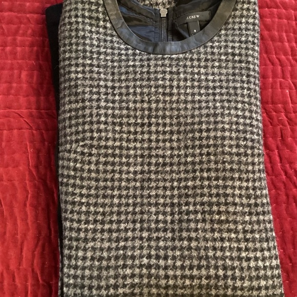 J Crew Wool w/ Leather Trim Dress, Houndstooth, short sleeve, size 8, - Picture 6 of 11
